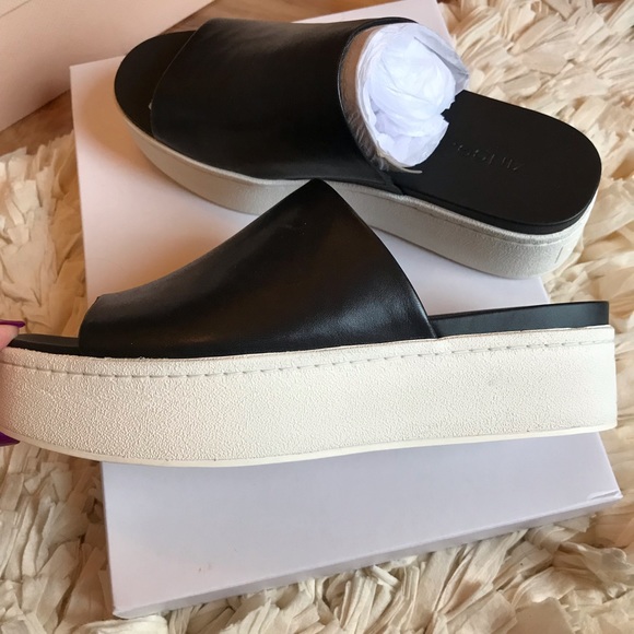 black leather platform slides